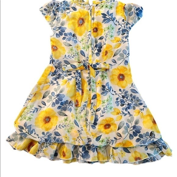 WINNER BRAND GIRLS FLORAL DRESS IN YELLOW & BLUES SIZE 18-24 MONTHS - Picture 2 of 8